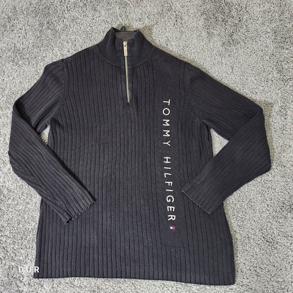 Tommy Hilfiger Sweaters - Tommy Hillfiger Quarter Zip Sweater Womens XL Black Long Sleeve Ribbed Casual‎